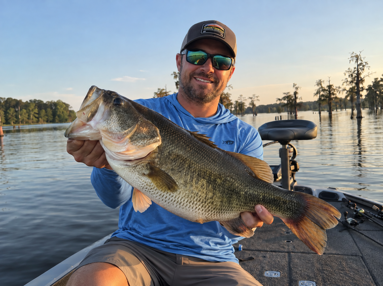 TommyJohn44 holding a 7+ lb largemouth caught on Theory Worm at Santee Cooper Lakes, SC